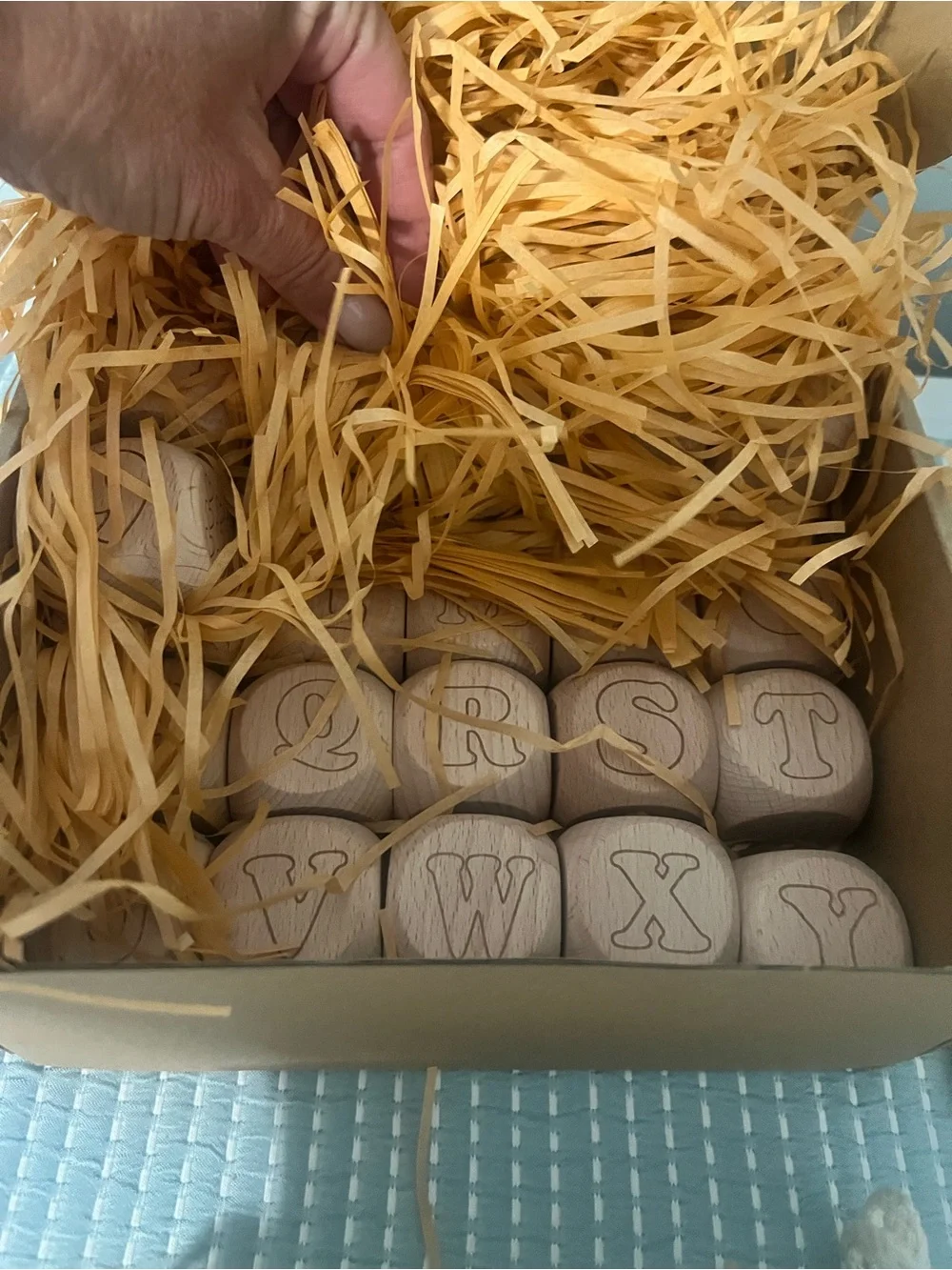 Baby Shower Activity - Natural Wooden Alphabet and numbers Blocks Set